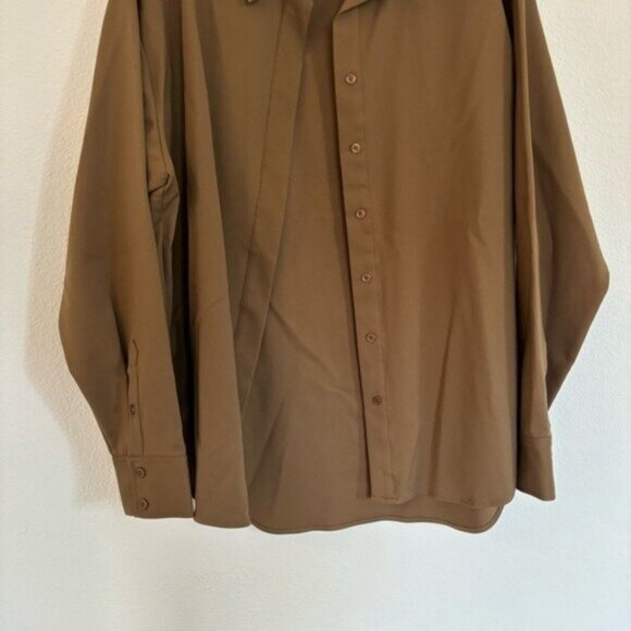 GOOD AMERICAN Size 3 Large Cotton Blend Button Down Shirt In Sepia - Picture 3 of 8
